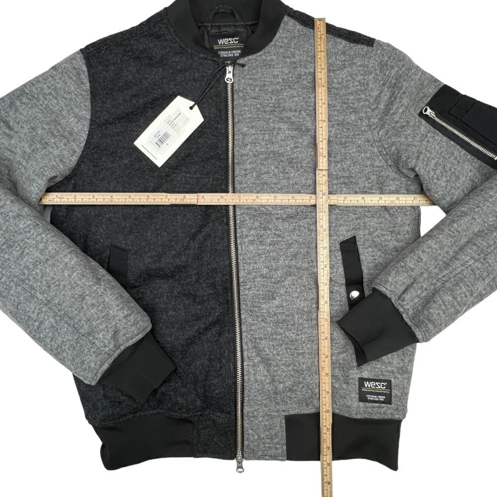 New Wesc Mumel Women US M Bomber Jacket Melange Grey Colorblock Flannel Unisex - Picture 6 of 11